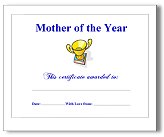 Mother of the Year certificate