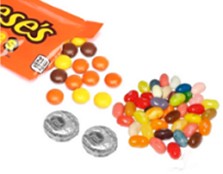 reeses pieces, peppermint pattys, jelly bellys - 70s party favors
