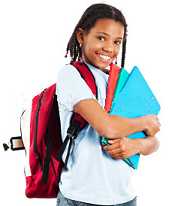 young girl with a school backpack