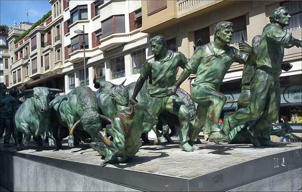 Monument to the bull run in Pamplona