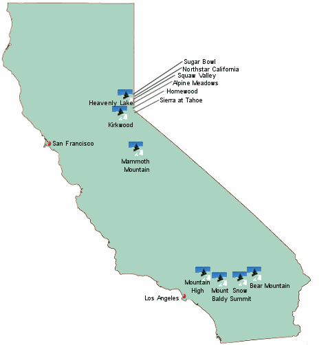 ski resort in california map 2019 2020 California Ski Resorts La Squaw Valley Snow Reports ski resort in california map