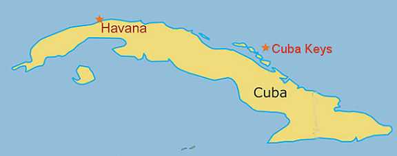 Map of Cuba showing Havana and Cuba Keys