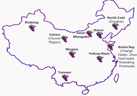 Major Chinese wine regions map