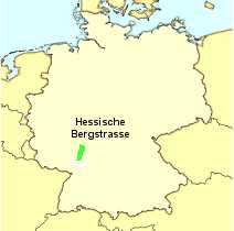 map of Germany showing location of the Hessiche Bergstrasse wine region