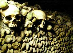 Bones & skulls piled high in the Paris catacombs